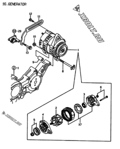  Двигатель Yanmar 4TNE84-EKRV, узел -  Генератор 