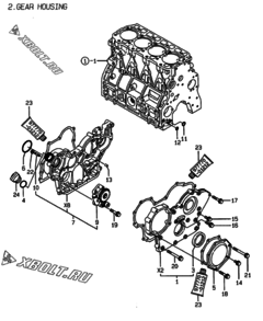  Двигатель Yanmar 4TNE94-PD, узел -  Корпус редуктора 