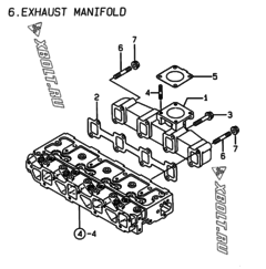  Двигатель Yanmar 4TNE94-PD, узел -  Выпускной коллектор 