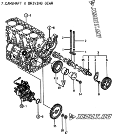  Двигатель Yanmar 4TNE94-PD, узел -  Распредвал и приводная шестерня 