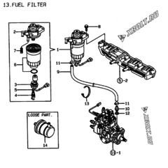  Двигатель Yanmar 4TNE94-PD, узел -  Топливный фильтр 