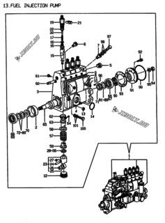  Двигатель Yanmar 4TNE106T-NS, узел -  Топливный насос высокого давления (ТНВД) 