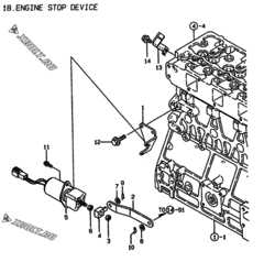  Двигатель Yanmar 4TNE106T-NS, узел -  Устройство остановки двигателя 