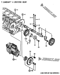  Двигатель Yanmar 4TNE88-EVN, узел -  Распредвал и приводная шестерня 