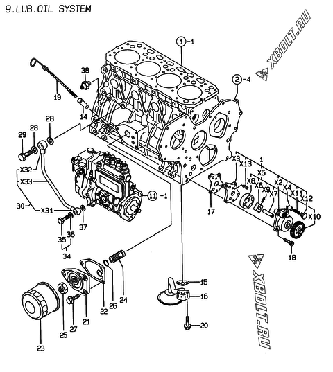  Система смазки двигателя Yanmar 4TNE88-EVN