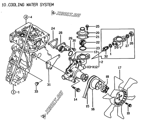  Система водяного охлаждения двигателя Yanmar 4TNE88-EVN