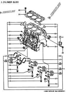  Двигатель Yanmar 3TNE68-ELG4, узел -  Блок цилиндров 