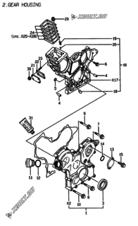  Двигатель Yanmar 3TNE68-ELG4, узел -  Корпус редуктора 