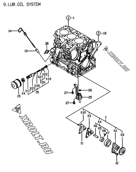  Система смазки двигателя Yanmar 3TNE68-ELG4