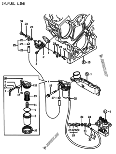  Двигатель Yanmar 3TNE68-ELG4, узел -  Топливопровод 