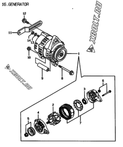  Двигатель Yanmar 3TNE68-ELG4, узел -  Генератор 