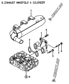  Двигатель Yanmar 2TNE68-EDB, узел -  Выпускной коллектор и глушитель 