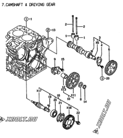  Двигатель Yanmar 2TNE68-EDB, узел -  Распредвал и приводная шестерня 
