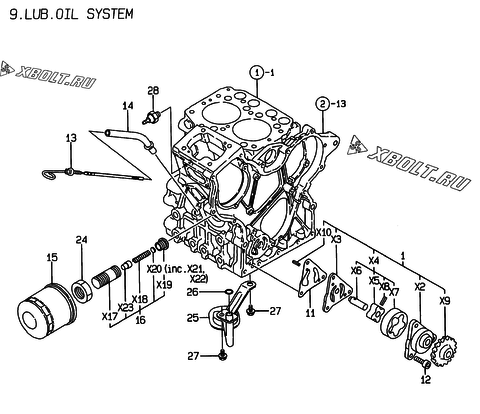  Система смазки двигателя Yanmar 2TNE68-EDB