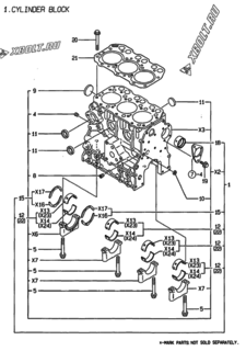  Двигатель Yanmar 3TNE74C-EHP, узел -  Блок цилиндров 