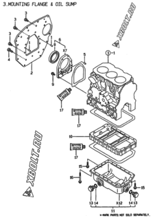  Двигатель Yanmar 3TNE74C-EHP, узел -  Крепежный фланец и масляный картер 