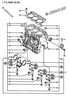  Двигатель Yanmar 3TNE68-ENSR, узел -  Блок цилиндров 