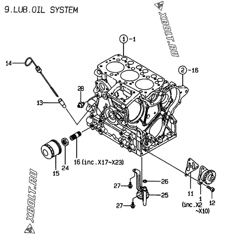  Система смазки двигателя Yanmar 3TNE68-ENSR
