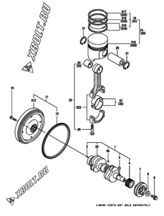  Двигатель Yanmar 3TNE74-ENSR2, узел -  Коленвал и поршень 