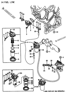  Двигатель Yanmar 3TNE74-ENSR2, узел -  Топливопровод 