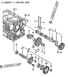  Двигатель Yanmar 3TNE68-EAC, узел -  Распредвал и приводная шестерня 