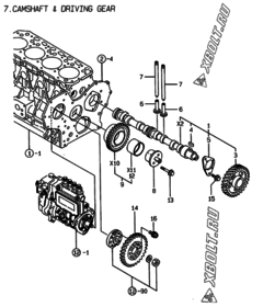  Двигатель Yanmar 4TNE88-EPG, узел -  Распредвал и приводная шестерня 