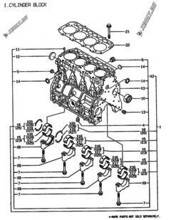 Двигатель Yanmar 4TNE98-WI, узел -  Блок цилиндров 