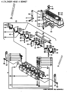  Двигатель Yanmar 4TNE98-WI, узел -  Головка блока цилиндров (ГБЦ) 