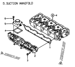  Двигатель Yanmar 4TNE98-WI, узел -  Впускной коллектор 