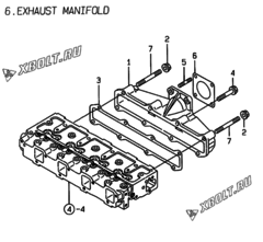  Двигатель Yanmar 4TNE98-WI, узел -  Выпускной коллектор 