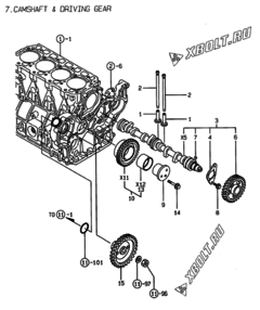  Двигатель Yanmar 4TNE98-WI, узел -  Распредвал и приводная шестерня 