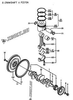  Двигатель Yanmar 4TNE98-WI, узел -  Коленвал и поршень 