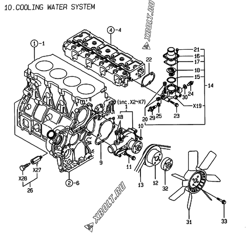  Система водяного охлаждения двигателя Yanmar 4TNE98-WI