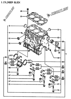  Двигатель Yanmar 3TNE74C-EMG, узел -  Блок цилиндров 