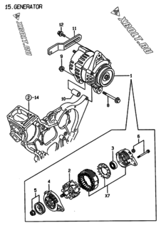  Двигатель Yanmar 3TNE74C-EMG, узел -  Генератор 