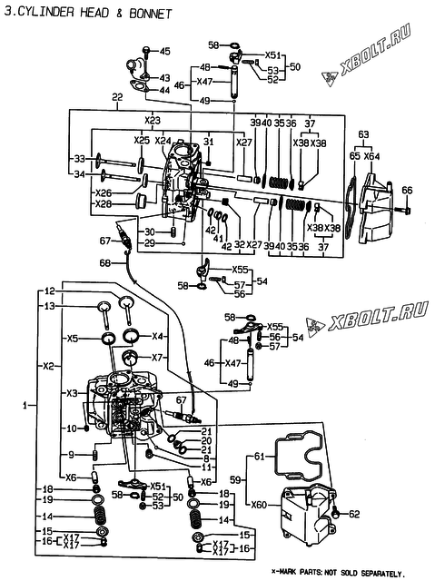  Головка блока цилиндров (ГБЦ) двигателя Yanmar 2V78-TA