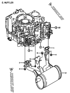  Двигатель Yanmar 2V78-TA, узел -  Глушитель 