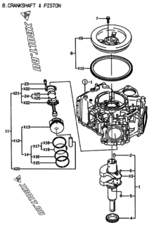  Двигатель Yanmar 2V78-TA, узел -  Коленвал и поршень 