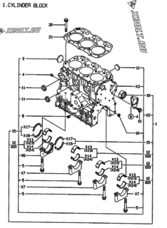  Двигатель Yanmar 3TNE74-MG, узел -  Блок цилиндров 