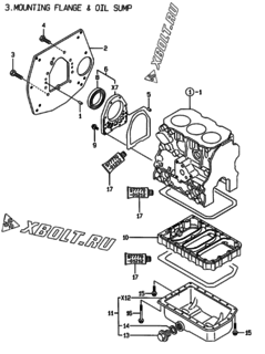  Двигатель Yanmar 3TNE74-MG, узел -  Крепежный фланец и масляный картер 