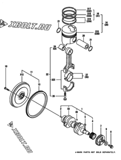  Двигатель Yanmar 3TNE74-MG, узел -  Коленвал и поршень 