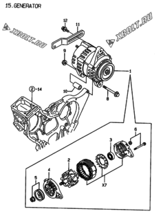  Двигатель Yanmar 3TNE74-MG, узел -  Генератор 
