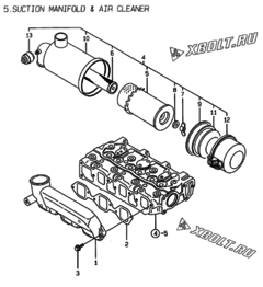  Двигатель Yanmar 3TNE68-CSF, узел -  Впускной коллектор и воздушный фильтр 