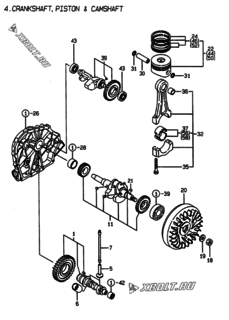  Двигатель Yanmar L40AE-DGMOYC, узел -  Коленвал, поршень и распредвал 