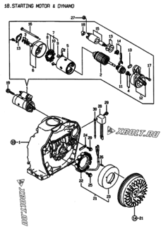  Двигатель Yanmar L70AEDEGMOYC, узел -  Стартер и генератор 