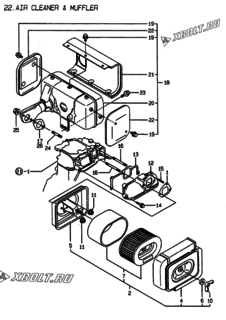  Двигатель Yanmar L100AEDGMOYC, узел -  Воздушный фильтр и глушитель 