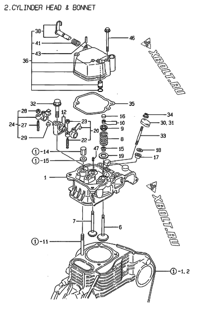  Головка блока цилиндров (ГБЦ) двигателя Yanmar L40AE-DCV
