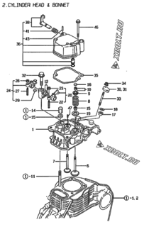  Двигатель Yanmar L40AE-DVRW, узел -  Головка блока цилиндров (ГБЦ) 