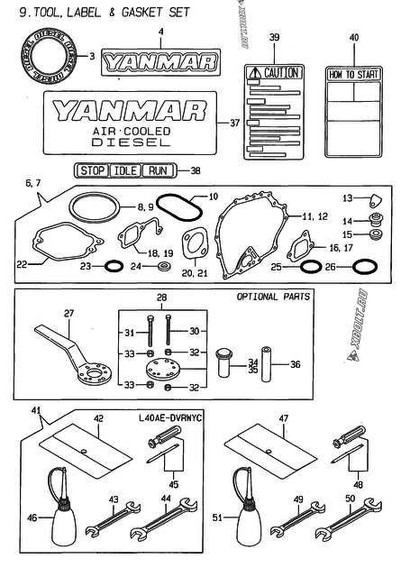  Инструменты, шильды и комплект прокладок двигателя Yanmar L40AE-DVRWYC