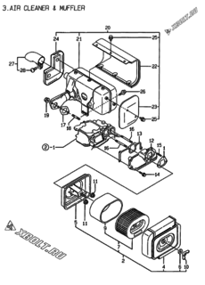  Двигатель Yanmar L100AEDERBOY, узел -  Воздушный фильтр и глушитель 